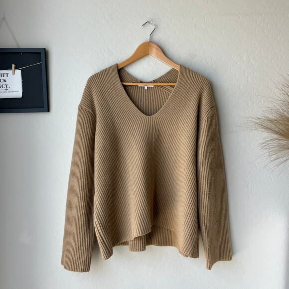 Almina Concept Sweater Camel Tan Knit Wool V-Neck Pullover Sweater Size Large - Picture 1 of 9